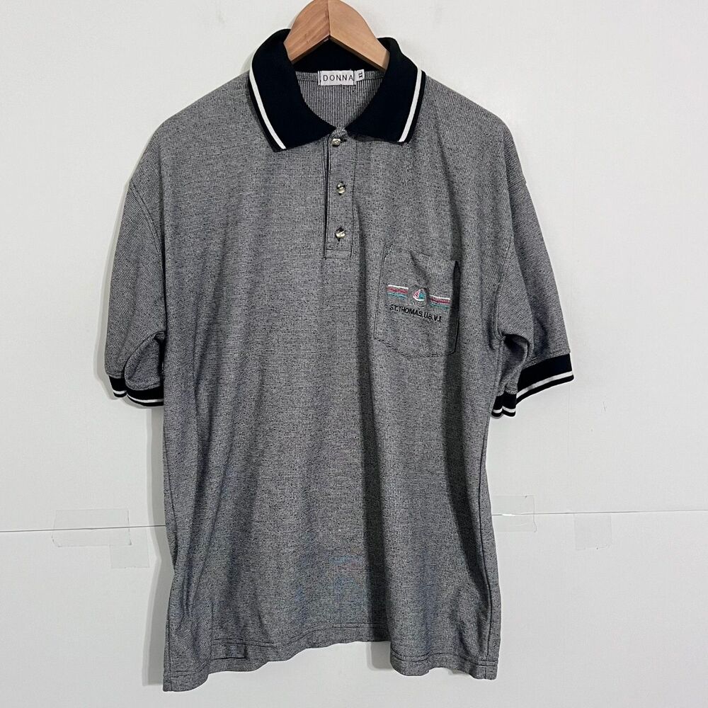 Vintage Donna Mens Polo Shirt Size XL Grey St Thomas Us Virgin Islands Logo